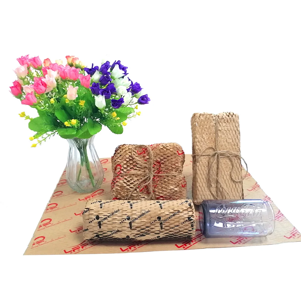 50CM*5M Wholesale gift wrapping paper manufacturer Honeycomb Cushioning Wrap Paper Rolls custom Kraft printed honeycomb paper