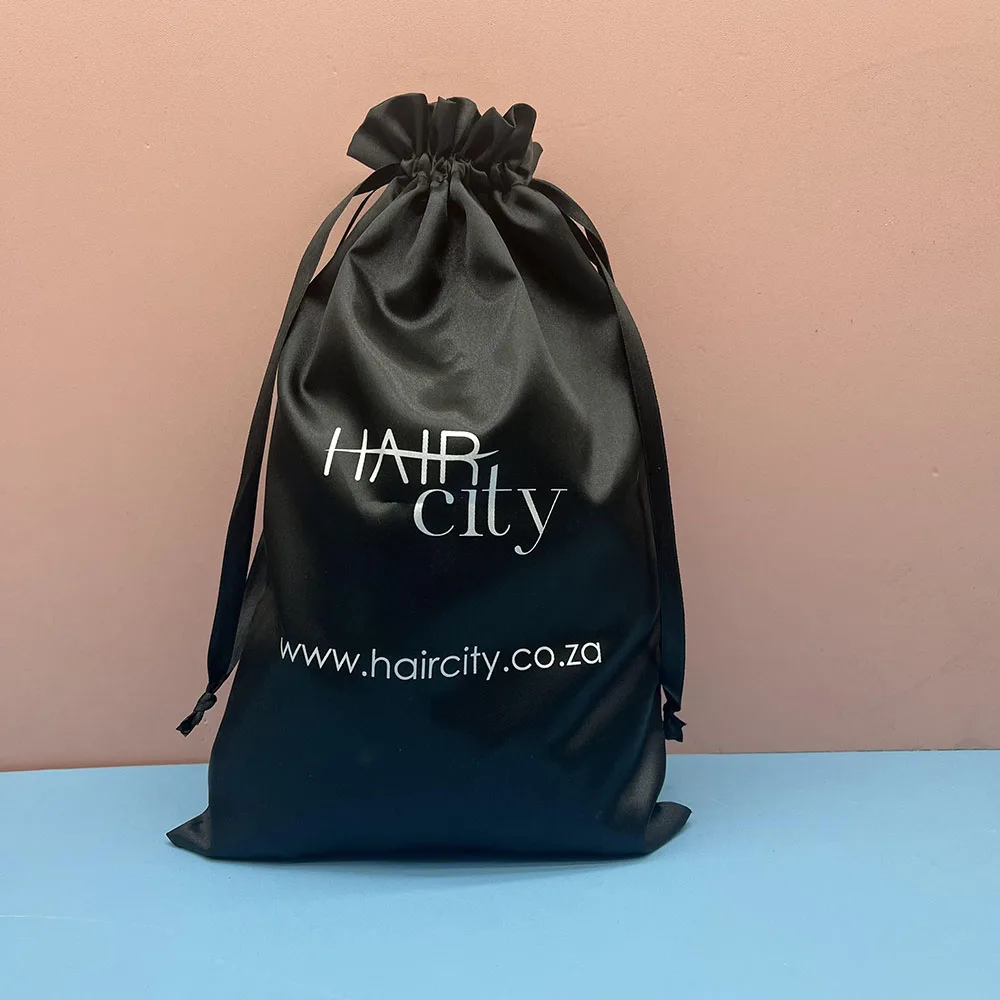 Luxury Custom Logo Drawstring Satin Dust Bag Hair Extensions Silk Satin Drawstring Dust Hair Bundle Packaging Bag