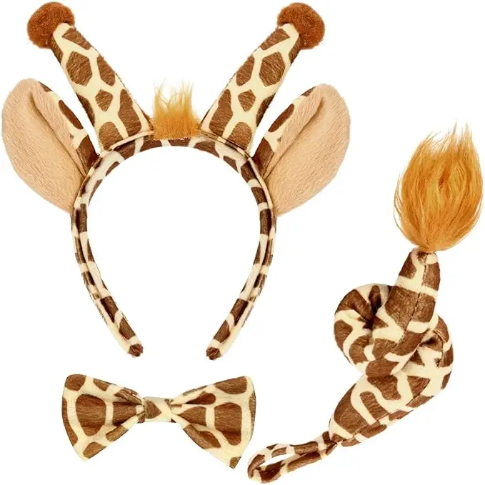 Giraffe Costume Set Giraffe Ears Nose Tail and Bow Tie Giraffe Animal Costume Kit Accessories for Kids Halloween Party