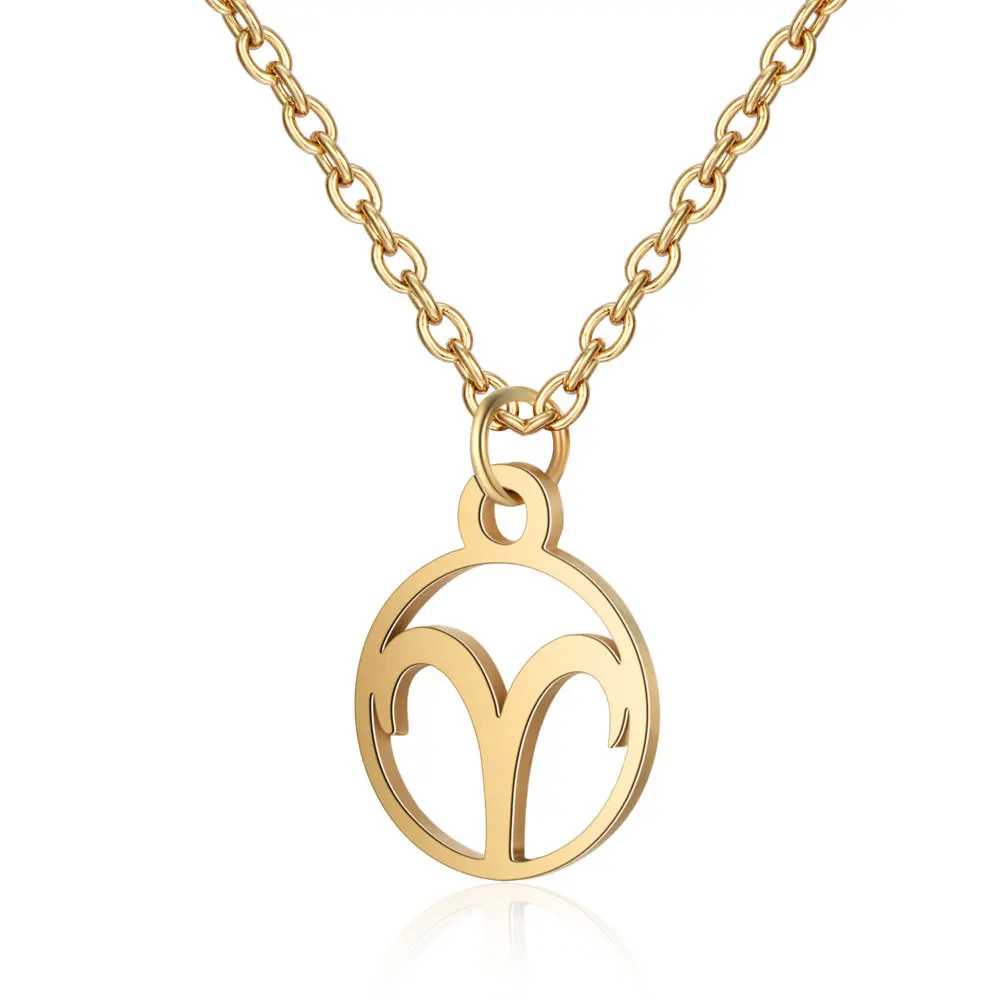 Zodiac Necklaces 18K Gold Plated Stainless Steel Pendant Necklace Astrology Horoscope Necklace