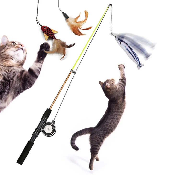 
2021 New Style Hot Fish Rope Toy Cat Chasing Sticker Toy Cat Fish Toy With 3 Kinds Heads 