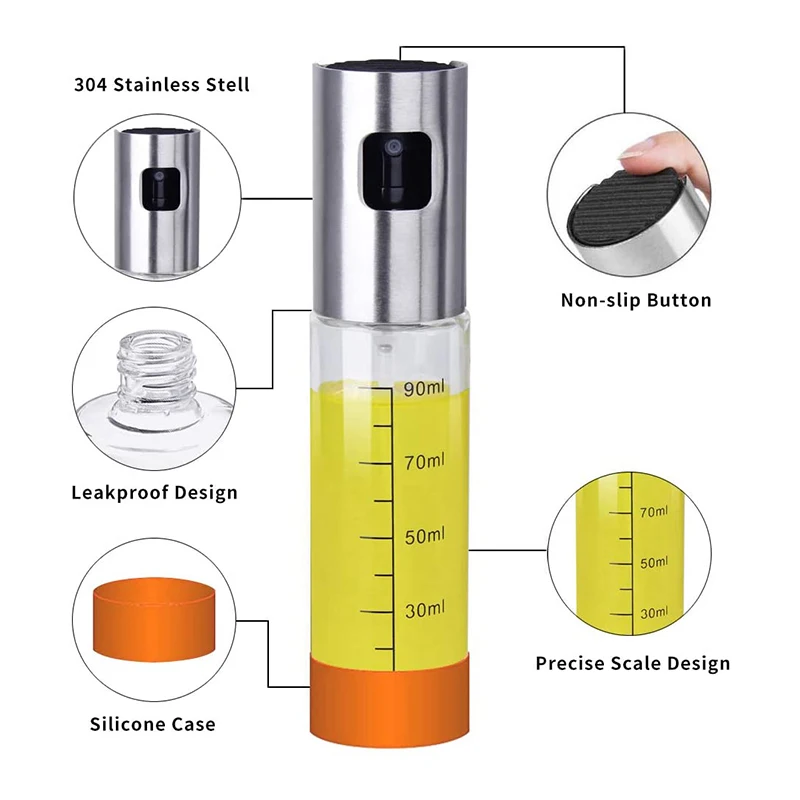 
3-piece Oil Sprayer Set Olive Oil Dispenser for Cook, Oil Dispenser with Brush Funnel, Glass Sprayer Bottle with Measurements 