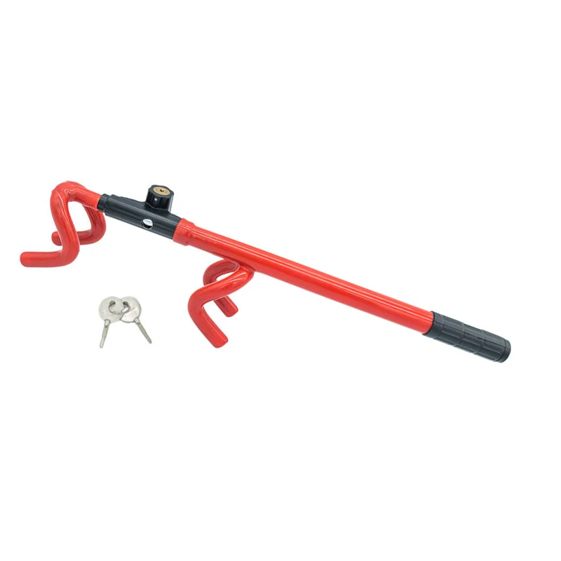 Retractable universal anti theft steering wheel lock double hook 2 keys car anti-theft security lock