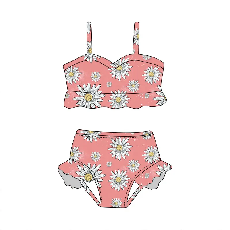 Wholesale Baby Summer Girl Flower Swimsuit Sets Girl Cute Ice Cream Fourth of July Swimwear
