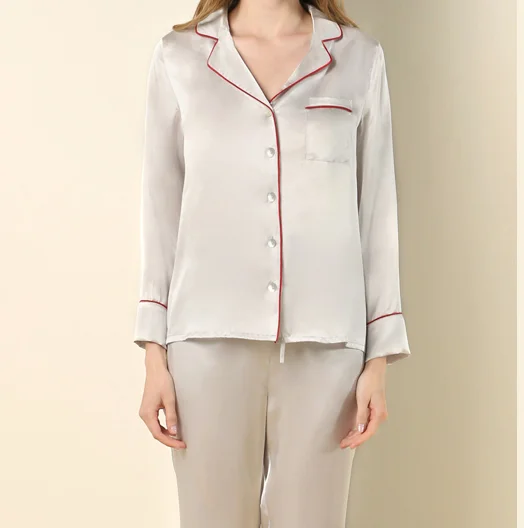 2022 wholesale Romantic 100% natural Silk Pajamas For Couples long sleeves and pants