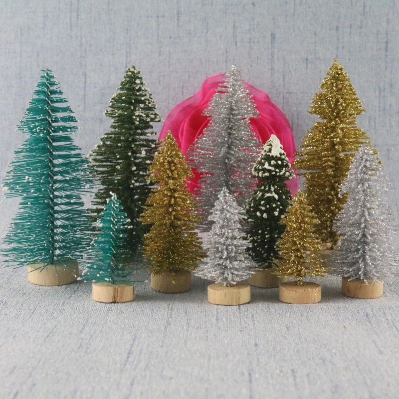 Decorated mini Christmas tree, blue-green gold-silver white Christmas tabletop ornament, three-story tower tree