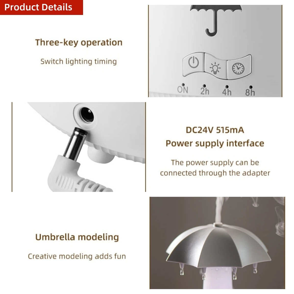 Room Umbrella Shape Aromatherapy Humidifiers 300Ml Ultrasonic Rotating Water Drop Aroma Diffuser With Remote