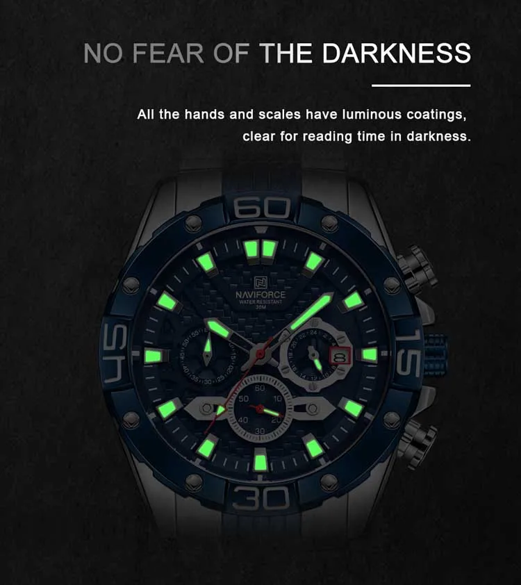 NAVIFORCE NF8019 high quality made in china men hour stylish Stainless steel  band waterproof watch character Casual wrist watch
