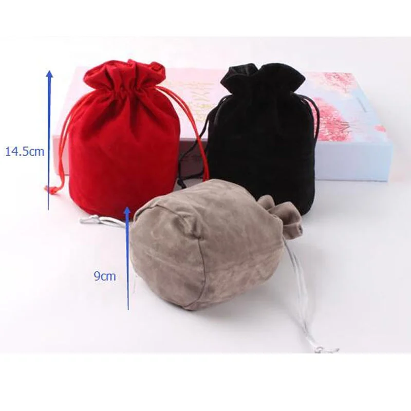 9*14,5 см с круглым дном черный/серый/красный шнурок мешок бархата мешки для упаковки ювелирных изделий, сумки рождественские подарочные пакеты