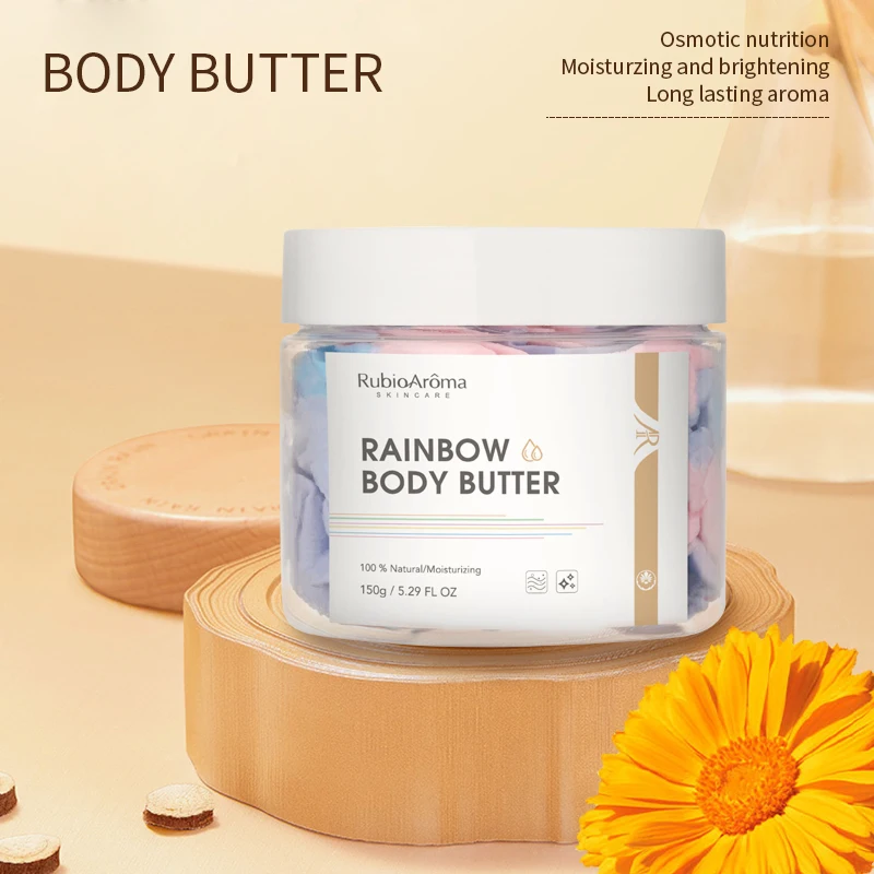 High quality rainbow body butter natural organic moisturizing vegan strawberry scented raw