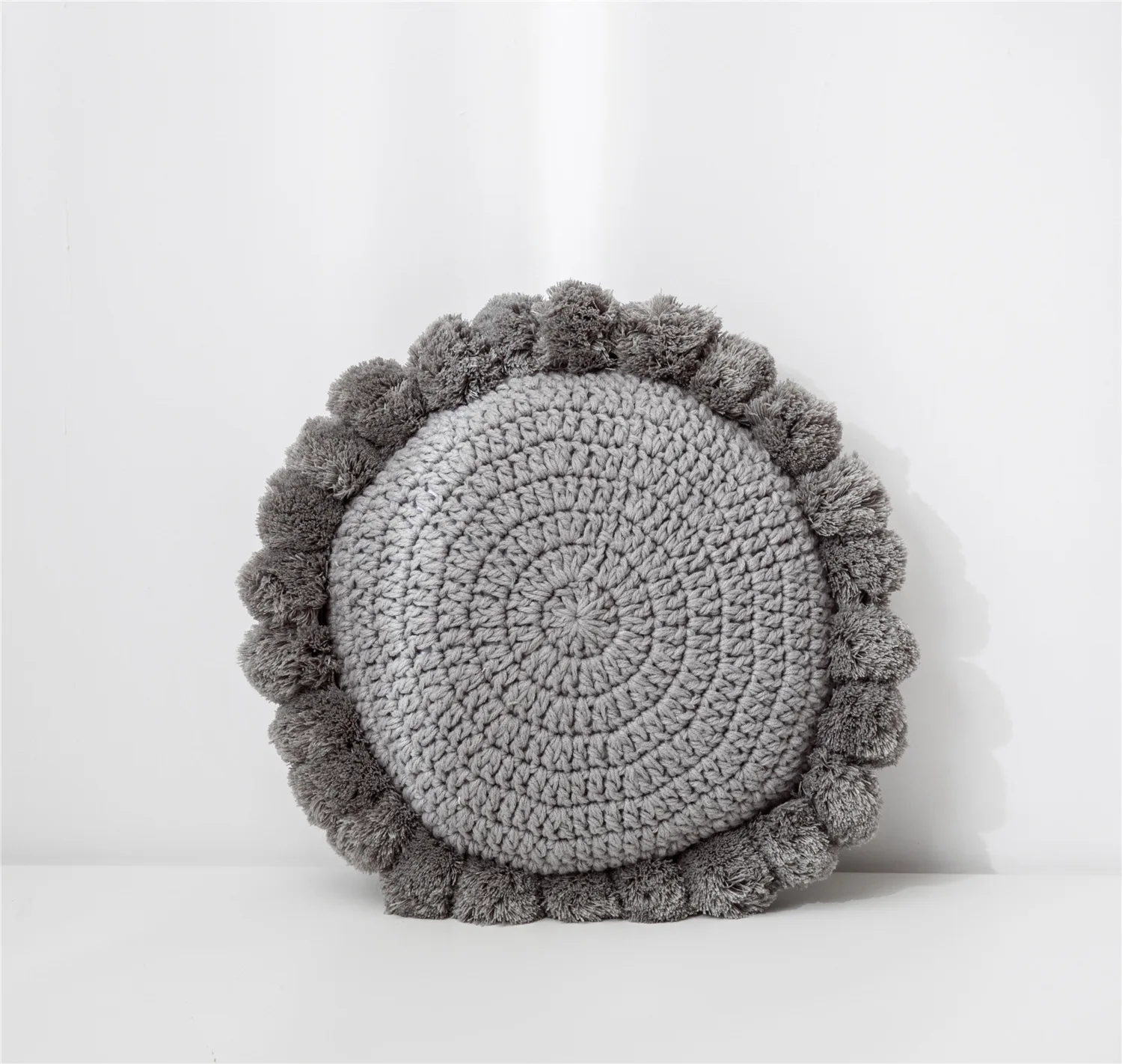Nordic Wool Knitted Round Sofa Cushion Solid Color Living Room Pillow Pom Pom Decorative Cushion For Home Decor