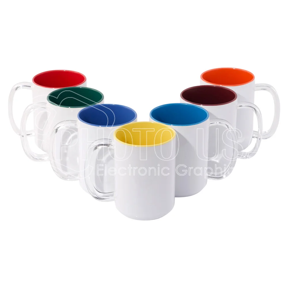 15 унций сублимационная пустая керамическая кружка с прозрачной стеклянной ручкой