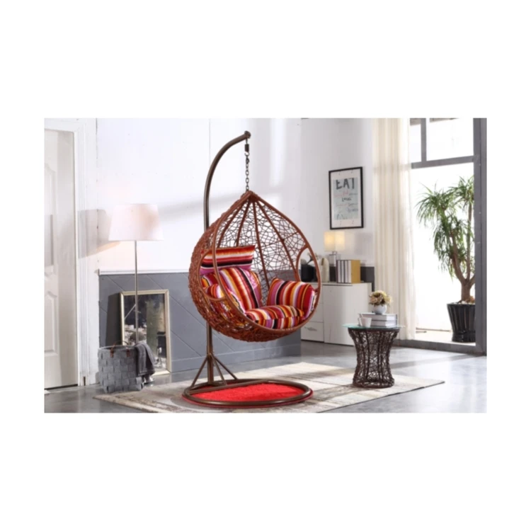 Hot selling product large rattan hanging chairs wicker egg swing with support table