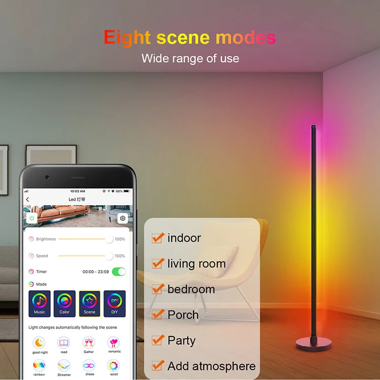 High quality Living Room Dimmable Smart remote multicolor nordic led lamp floor 5050SMD Modern Designer RGB led Floor Lamps