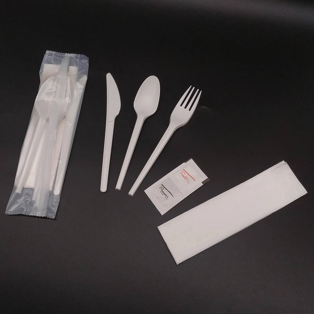 Wholesale eco friendly travel portable PLA flatware reusable organicr spoon fork knife and straw cutlery set