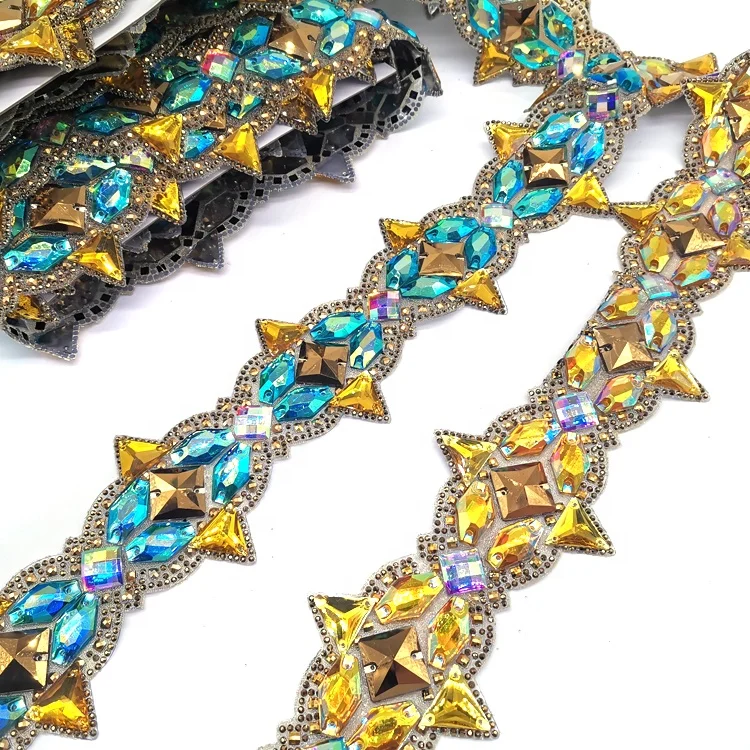 Many Stock AB Mix Colors Resin Gems Yellow Iron On Trim Designs Hot Fix Rhinestone Trimming Carnival Dress Accessories