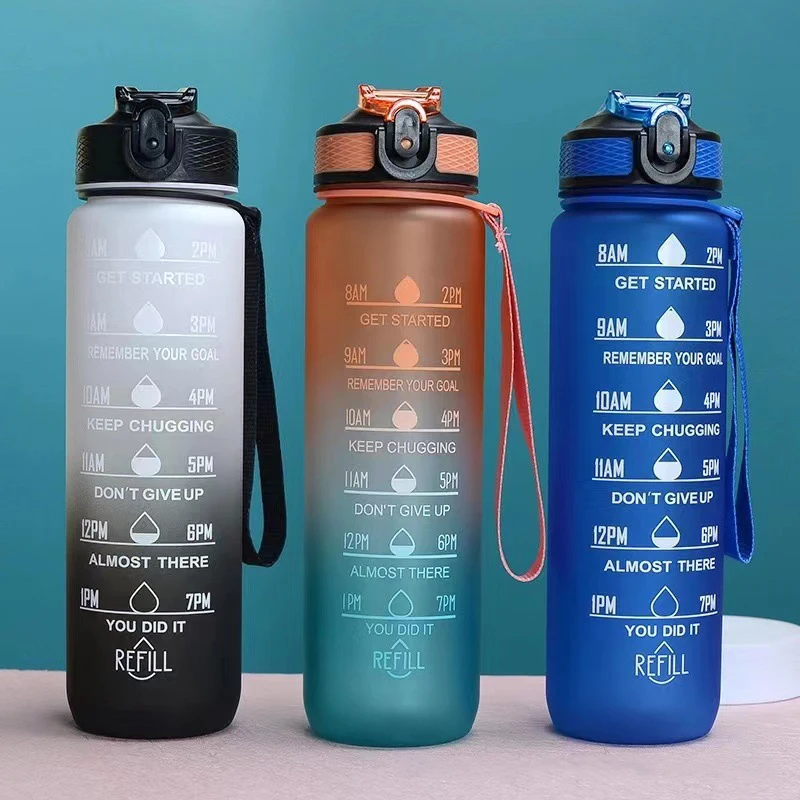 1 Gallon 32 Oz Bpa Free Plastic Fitness Sports Gym Frosted Sublimation Motivational Drinking Water Bottle With Time Marker