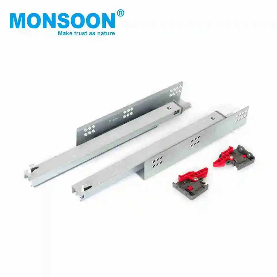 heavy telescopic channel drawers guides soft close bottom mounted 3 fold push open concealed drawer slide with handles