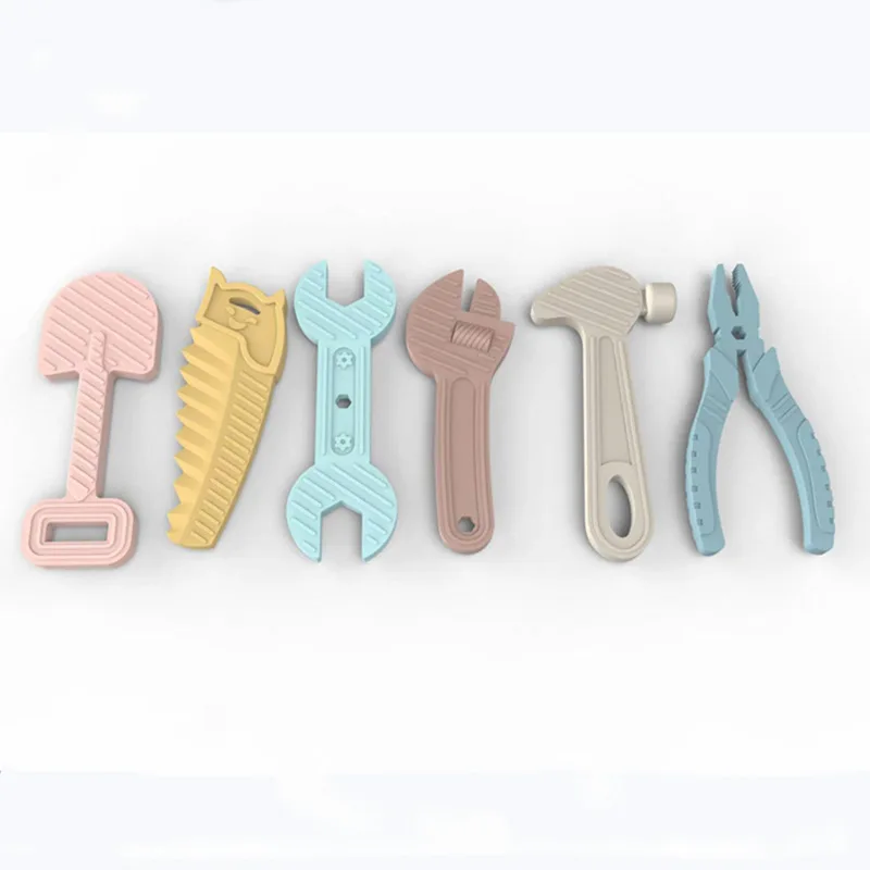 BPA-free 100% Food Grade Silicone Spade Saw Hammer Spanner Tools Shape Six Pack Toys teethers For Babies Rattle Baby