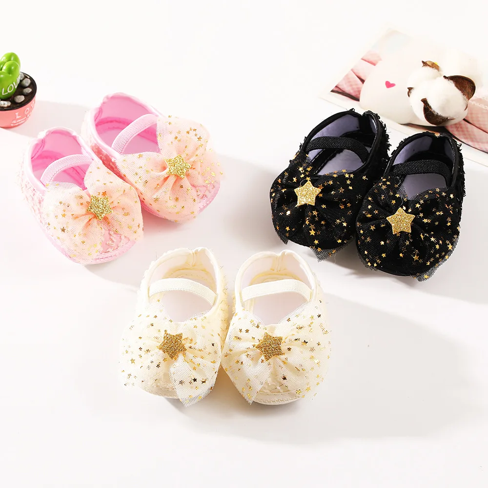 New baby girl  princess wedding baptism ballet cotton slip on baby shoes with hair bands