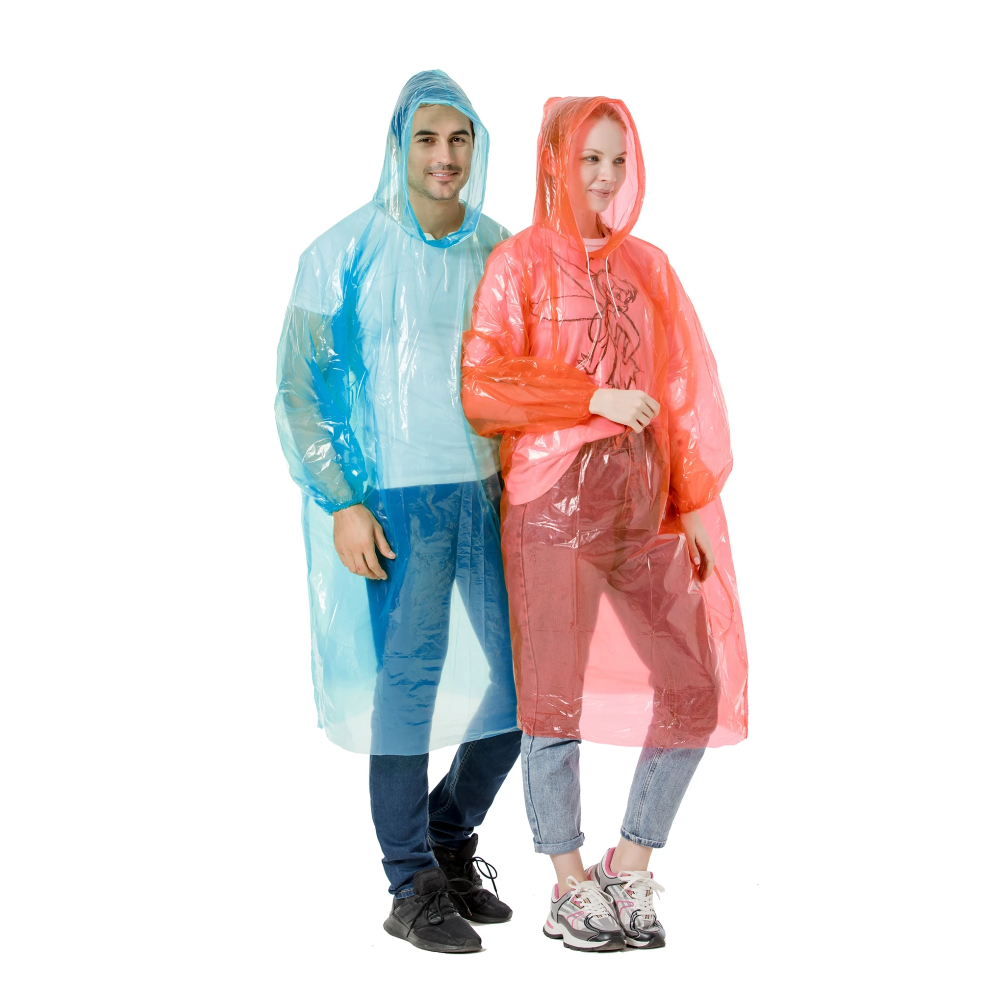 5 Color Amazon Adults Raincoat with Drawstring Hood and Elastic Sleeve Ends Disposable Rain Ponchos