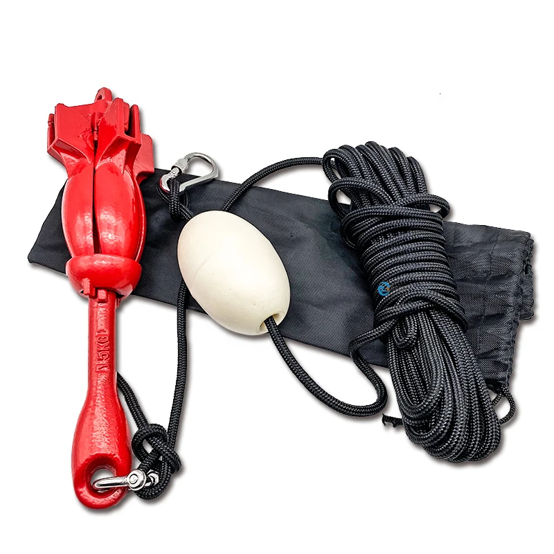 Складной якорь для лодки из углеродистой стали, 1,5 кг, морской складной якорь, комплект якоря гранеля, оцинкованные красные якоря с четырьмя крапанами для рыболовных КАЯКОВ