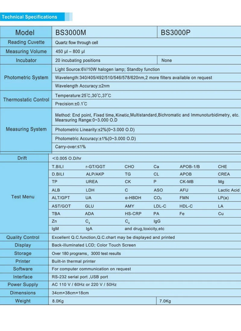 cheap price BS-3000M Laboratory Semi-Automatic Biochemistry Analyzer