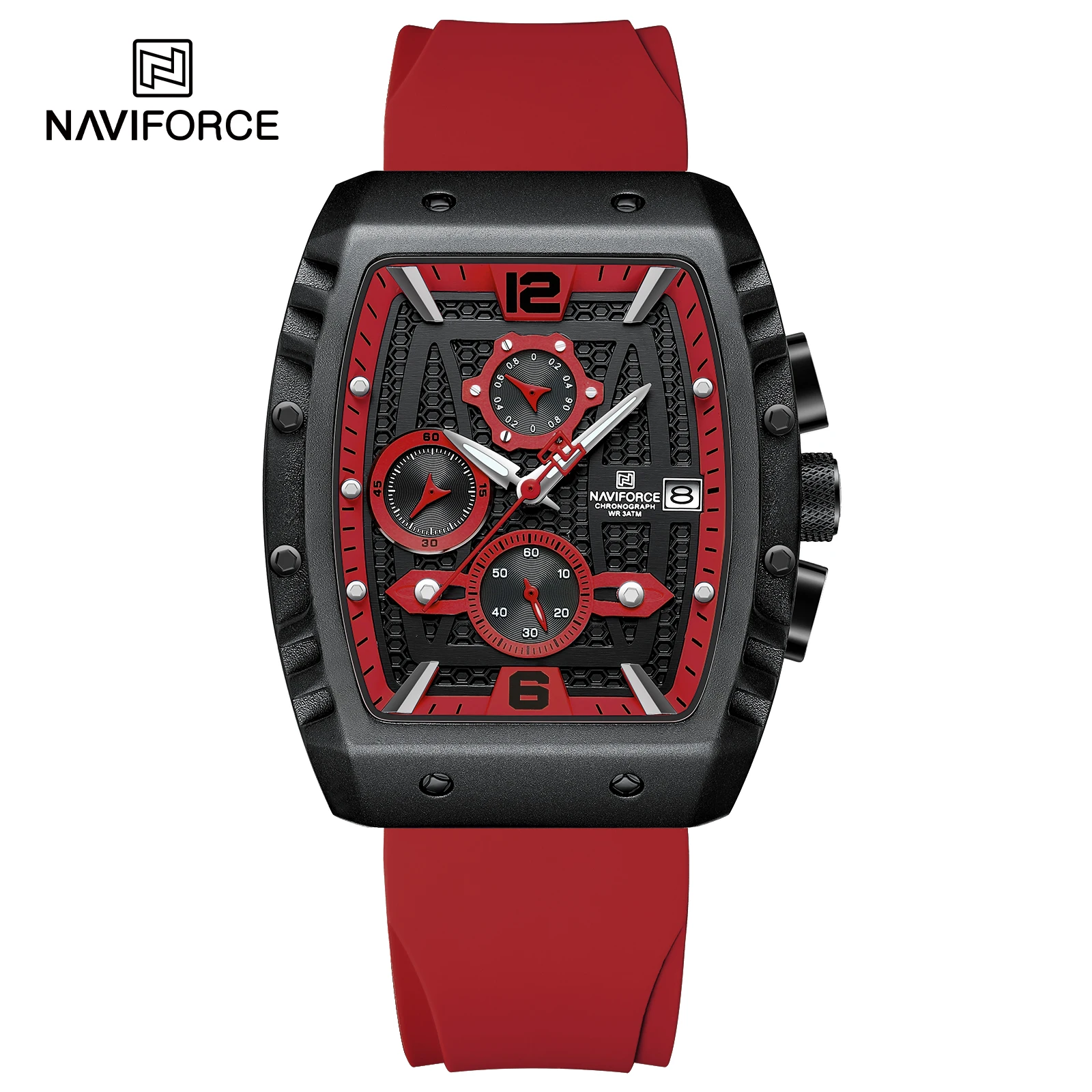NAVIFORCE 8025 Multifunction Men Quartz Watches Sports Waterproof Silicone Strap Wrist Watch for Man Calendar Male Chronograph