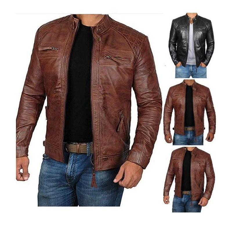 Wholesale new fashion PU multipocket coats for men veste en cuir homme jacke Leather jacket