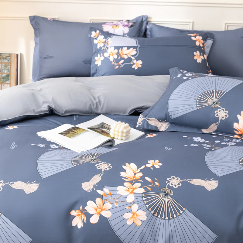 Spring and Autumn four-piece set of pure cotton household brushed simple bedding sheets quilt cover three-piece set ins style