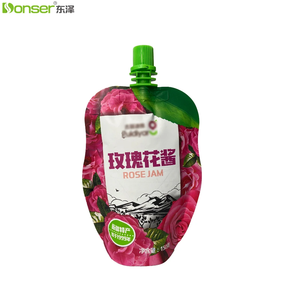 Factory price 150G custom shaped spout bag recyclable food packaging stand uo pouch with Spout top for Drinks Milk Sauce pack