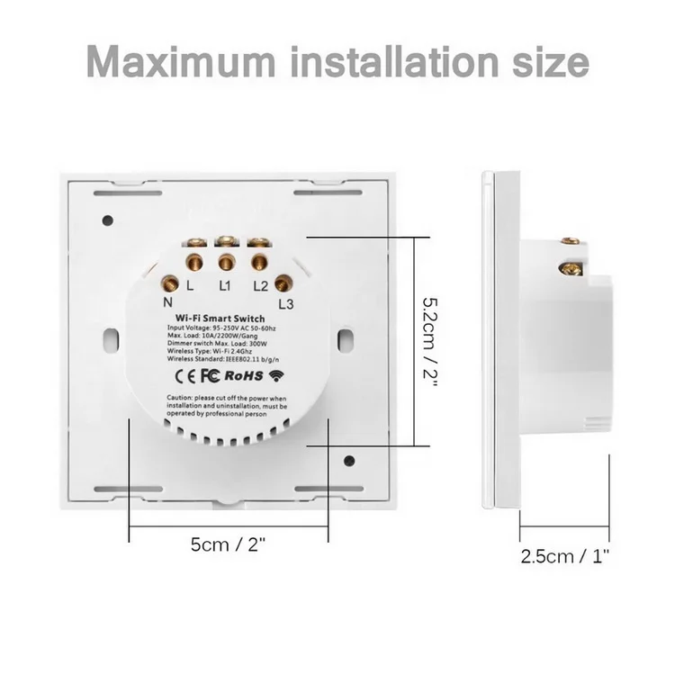 OEM  1 2 3  UK EU Smart Remote Control Switches Wifi No Neutral Light on off 220V Alexa Tuya Black on off  Push Button Switch