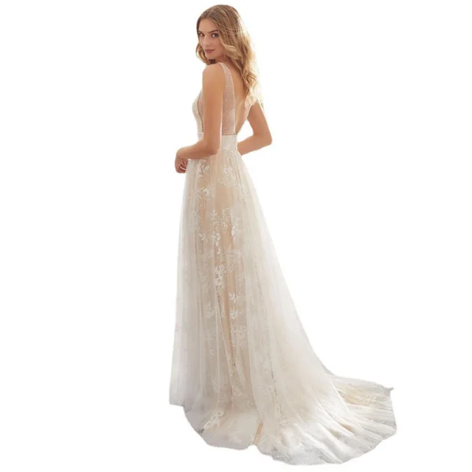 2023 Light Luxury Wedding Dress Designer New Style Wedding Dress Sexy V-neck Sleeveless Lace Long Dress