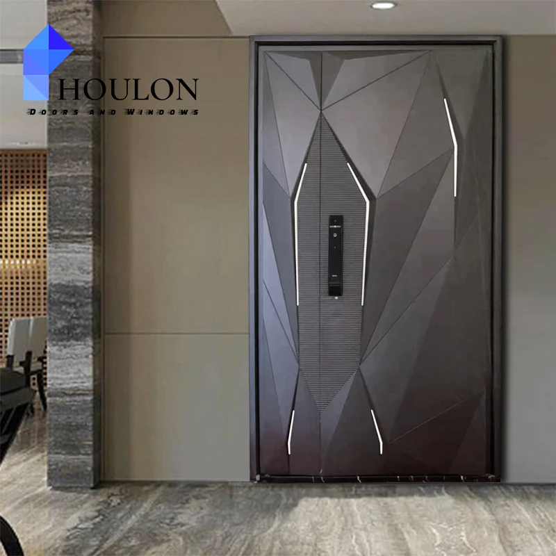 Patterned Metal Panel Pivot Door Sound Proof Fire Proof With Door Bell Top Seller Modern Security Steel Door