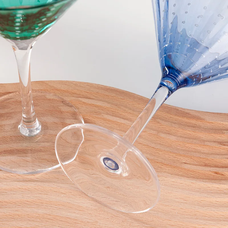 Vintage cut stembar Home decorative wide mouth Martini cocktail glass two color pearl-dot red wine glasses
