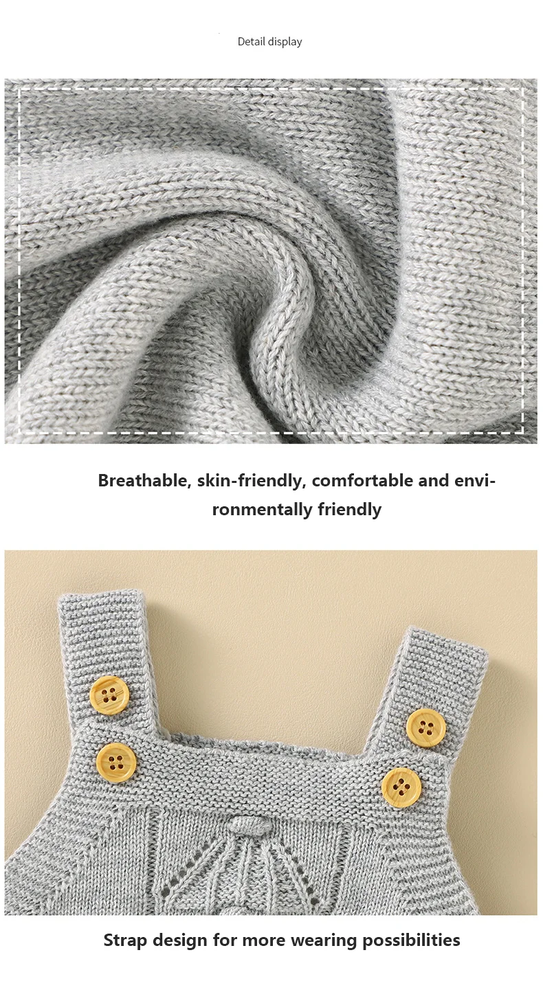 Custom Instagram Solid Color Baby Knitted Rompers Jumpsuit  Baby Clothes Suspender Crochet Sweater