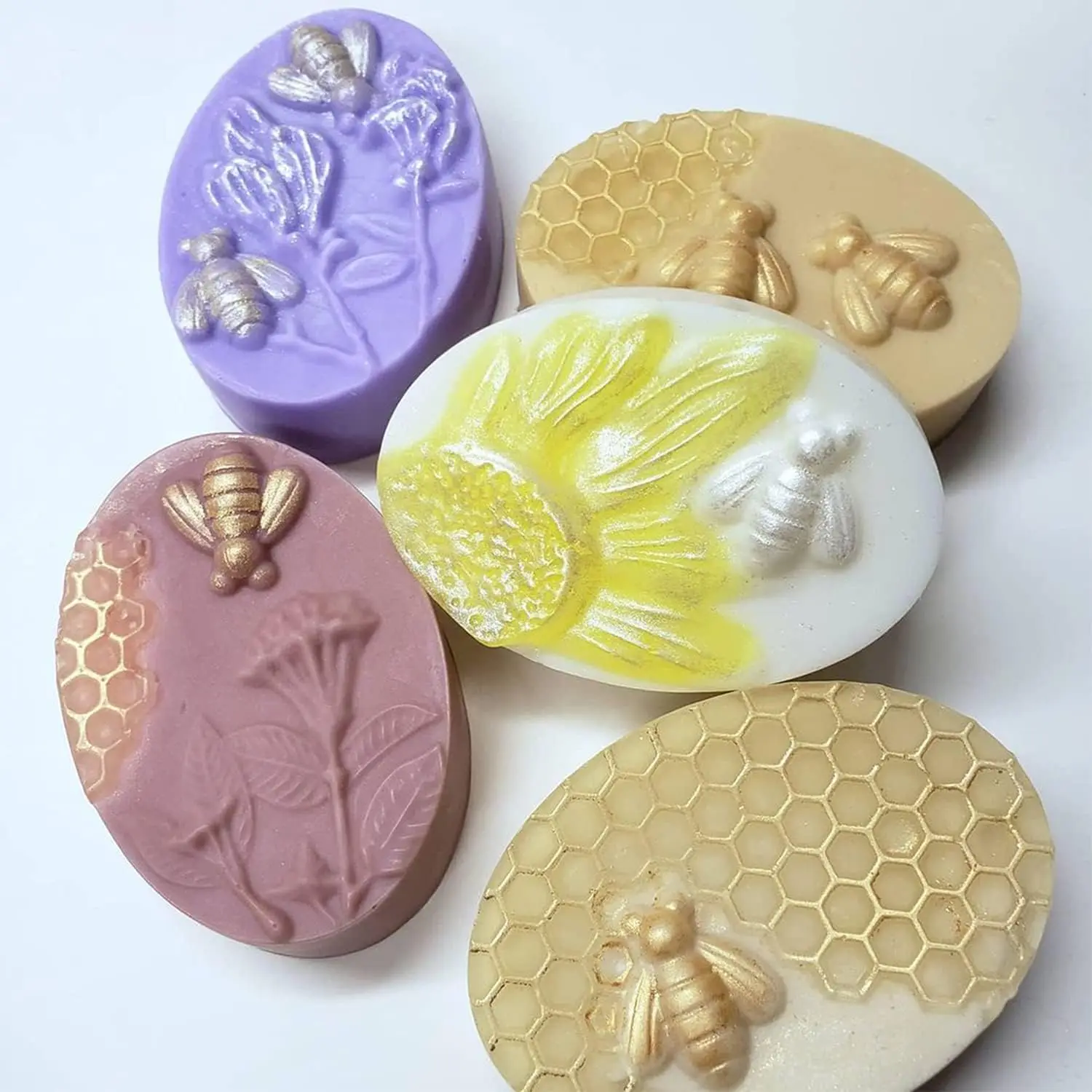 BPA Free 6 Cavity Oval 3D Honeycomb Silicone Soap Molds for Homemade Soaps Lotion Bar Bath Bomb Beeswax Chocolate and Dessert