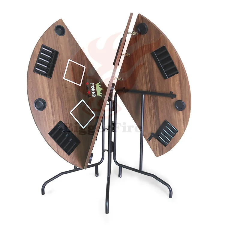 BiggerFire 6 Person Wood Round Foldable Casino Table Professional Custom Poker Tables Gambling Tables