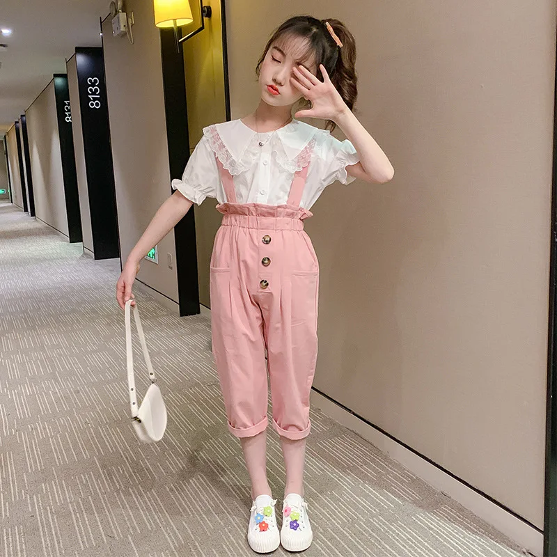 Комбинезон для девочек из двух предметов детская одежда 2021 кружевные комплекты одежды натуральной ткани