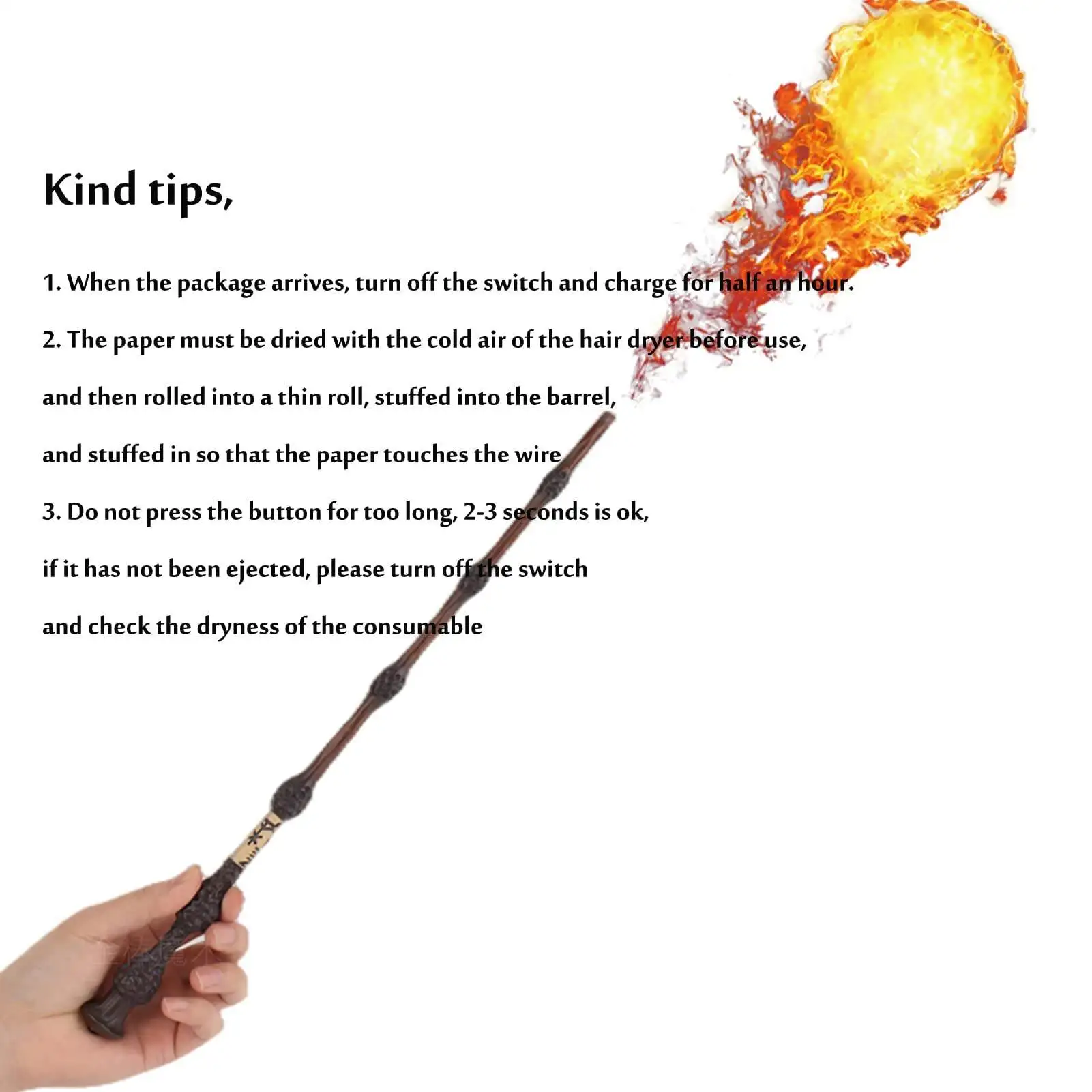 2023 New Halloween toys flash paper magic wand ,gimmick cosplay wand