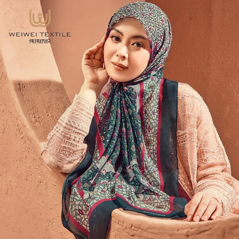 Custom Ethnic Print Voile Cotton Muslim Women Musulman Hijab Scarves Shawls
