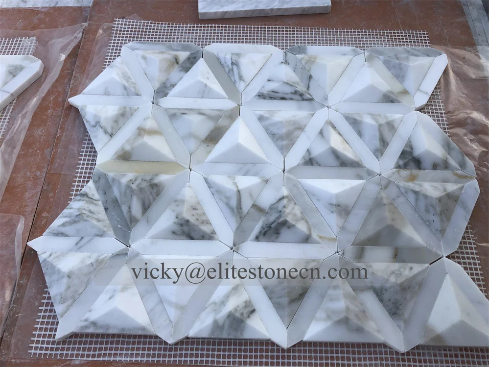 Polished or Honed Triangle Shape Calacatta Gold Marble Mosaic for Wall Art