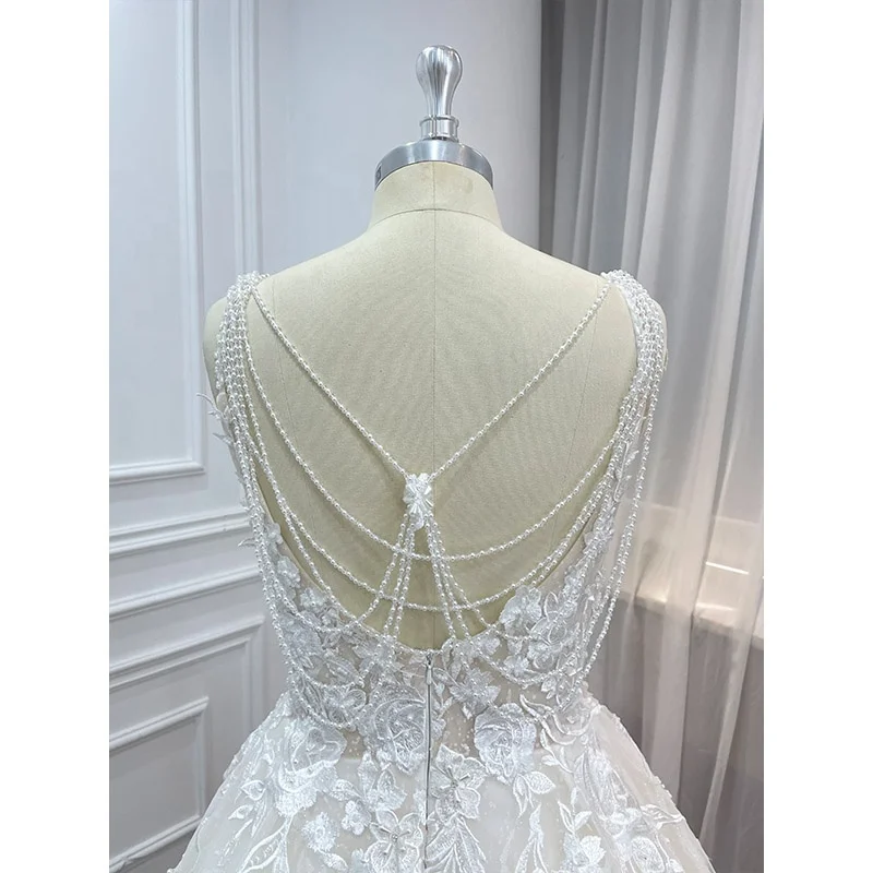 Custom Women Luxury Vestidos De Novia Glitter Beaded Lace Bridal Wed Ball Gown Vintage Pearls Wedding Dresses for Brides 2022