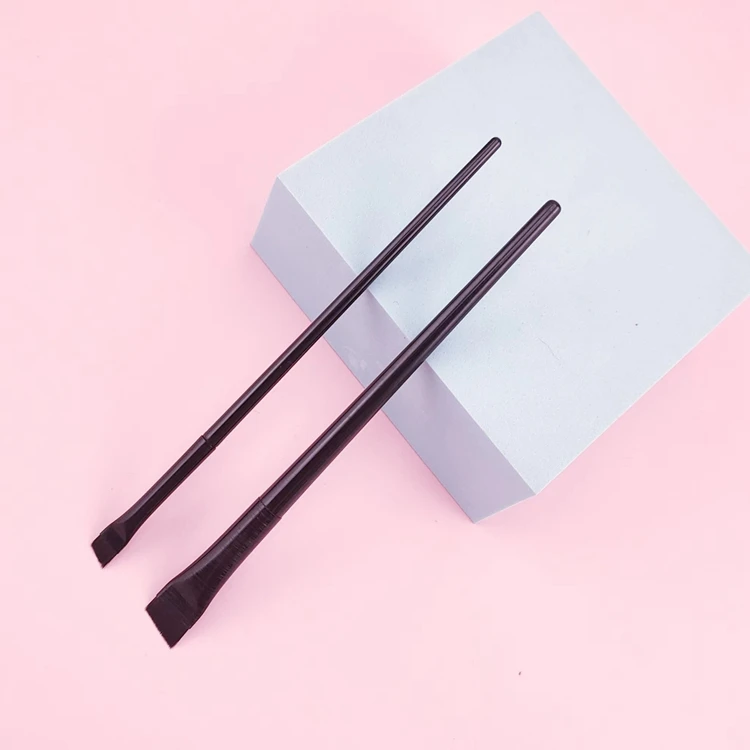 Professional Ultra Thin Black Slim Wooden Handle Angled Flat Head Single Eyeliner Eyebrow Long Lasting Vegan Makeup Brush