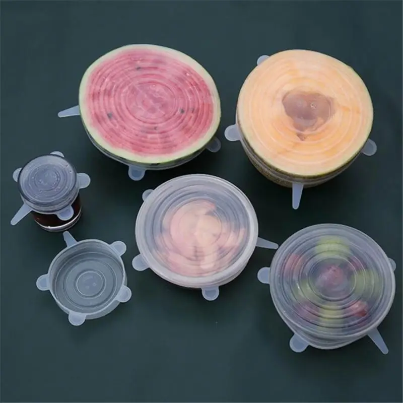 Silicone Food Fresh Keeping Covers Popular 6Pcs Food Wraps Reusable Silicone Vacuum Stretch Lids Saran Wraps Ornization