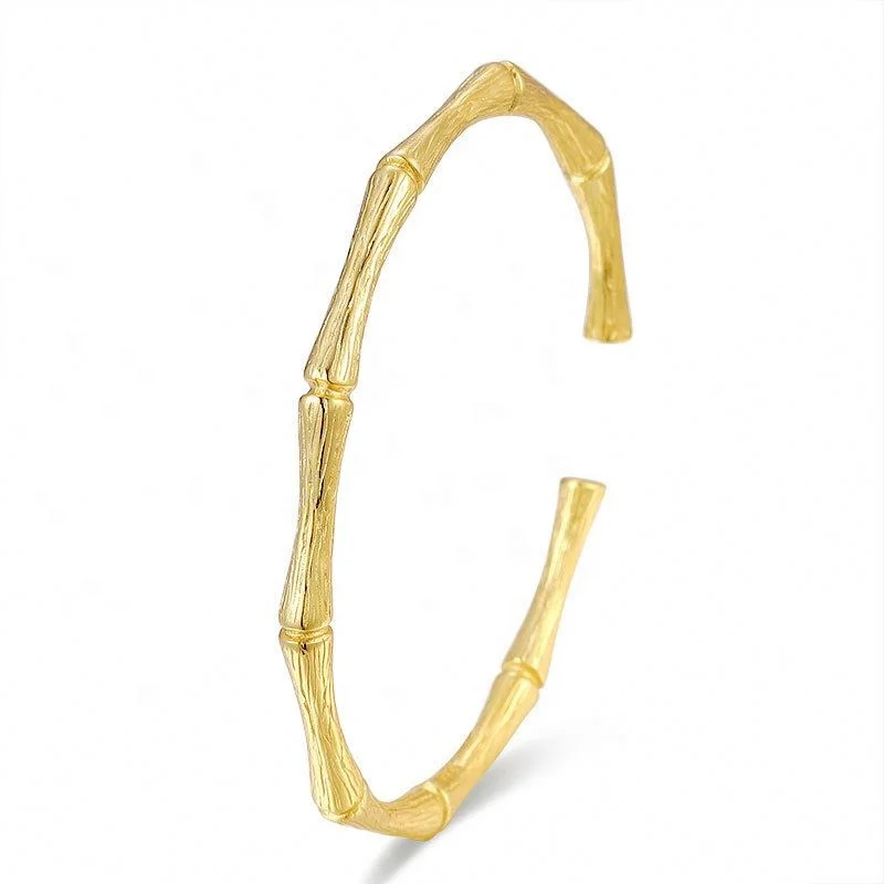 Hao Ying In stock  fine jewelry 925 sterling silver gold plated bamboo cuff bracelet