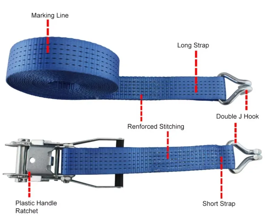 Wholesale 50 mm Polyester Ratchet Tie Down Straps with Double J Hook Webbing Belts for Straps Truck Loading Belt