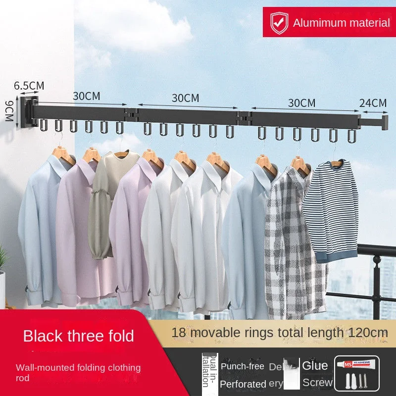 Wholesale Wall Mounted Folding Clothes Rack Retractable Space Saving Clothes Rod Home Laundry Drying Rack