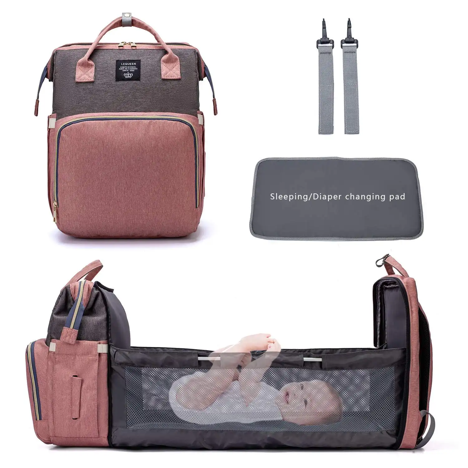 
2021 latest multifunction portable travel foldable baby diaper bed diapers bags mommy diaper bag with changing bed 