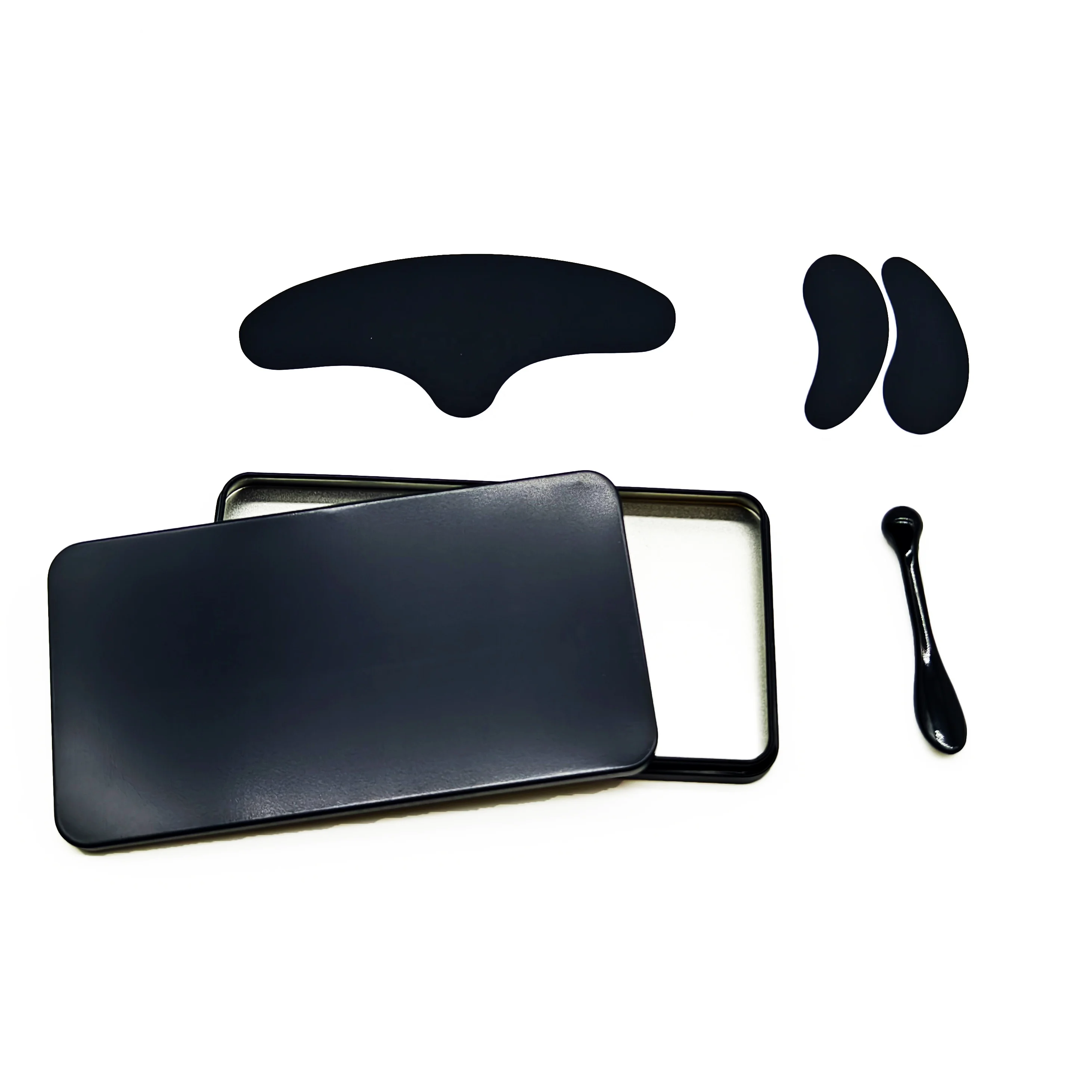 Reusable no glue Silicone Forehead Wrinkle Patch and Eye Patches Set for Use with Face Cream Metal Eye Cream Applicator Tin Case